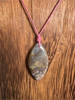 Ocean Jasper Eye Shaped Pendant Necklace on Violet Rope